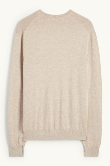 Men - Fine knit jumper - light beige