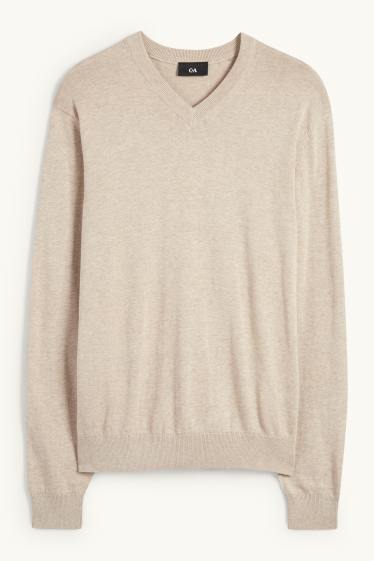 Men - Fine knit jumper - light beige