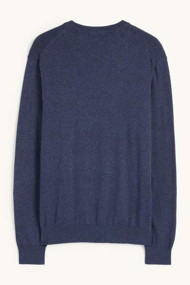 Men - Fine knit jumper - dark blue