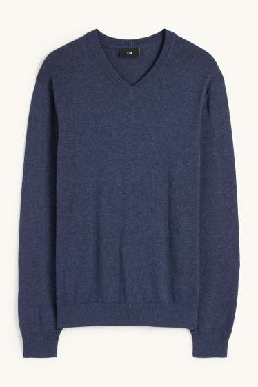 Men - Fine knit jumper - dark blue