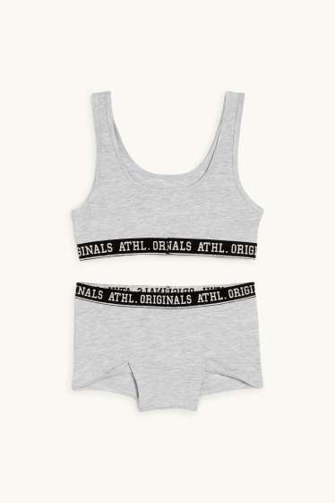 Kinder Mädchen - Set - Bustier und Boxershorts - 2 teilig - hellgrau-melange
