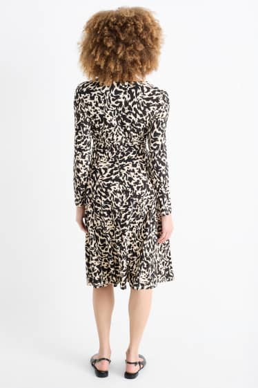 Damen - Wickelkleid - gemustert - schwarz / beige