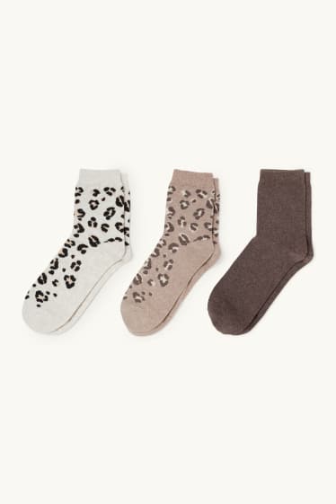 Mujer - Pack de 3 - calcetines con dibujo - estampado de leopardo - marrón / beis