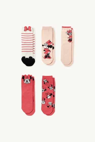 Copii - Fete - Multipack 5 perechi - Minnie Mouse - șosete cu motive - roșu