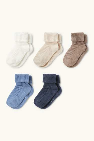 Bébés garçons - Lot de 5 paires - chaussettes antidérapantes pour bébé - côtelées - bleu foncé