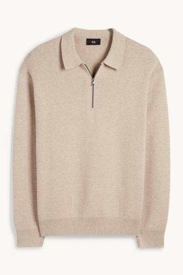 Home - Polo de mànigues llargues - de punt - beix clar