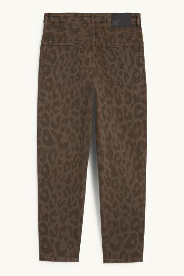 Femei - Mom jeans - talie înaltă - LYCRA® - imprimeu de leopard - denim-maro