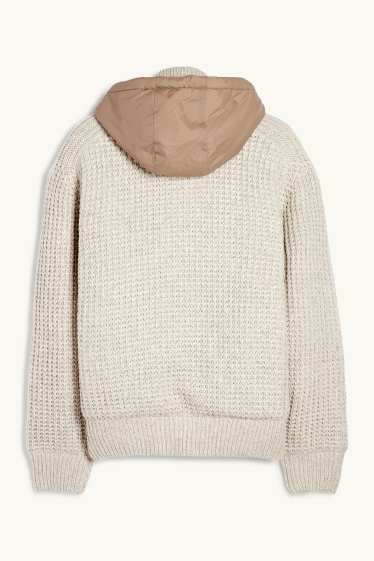 Herren - Strickjacke mit Kapuze - gefüttert - strukturiert - hellbeige