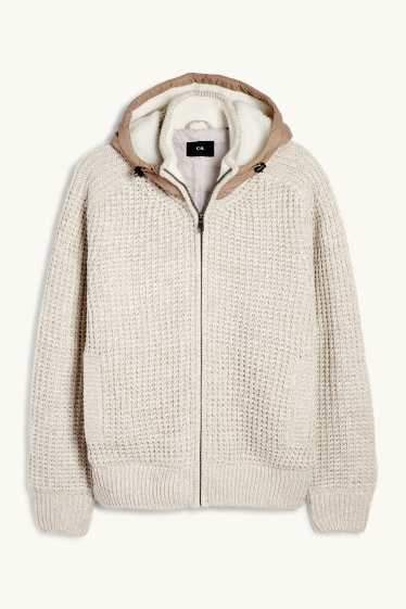 Herren - Strickjacke mit Kapuze - gefüttert - strukturiert - hellbeige