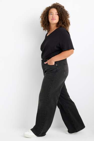 Femmes - Wide leg jean - high waist - jean gris foncé