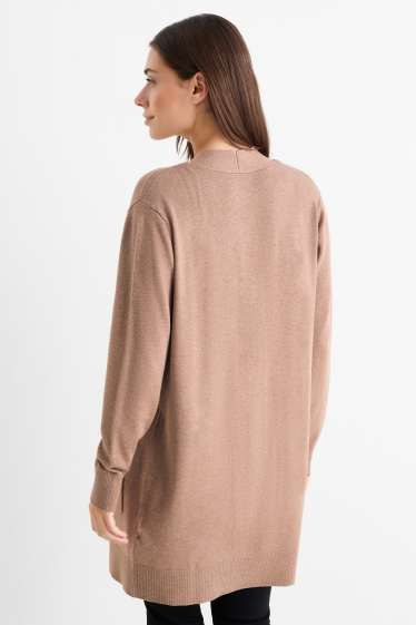 Damen - Lange Strickjacke - hellbraun