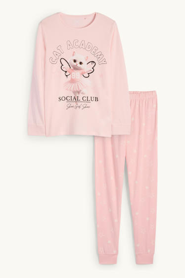 Niñas - Gatita bailarina - pijama - 2 prendas - rosa