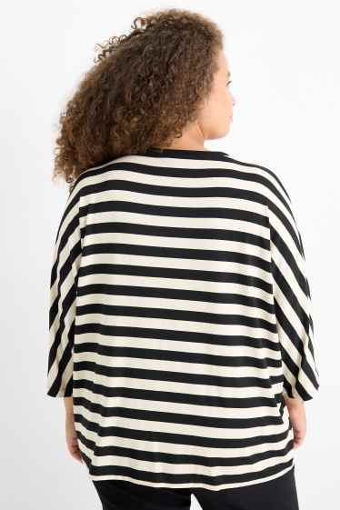 Women - Long sleeve top - striped - black / beige
