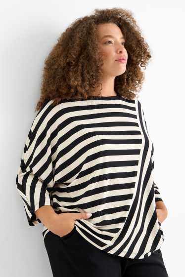 Women - Long sleeve top - striped - black / beige
