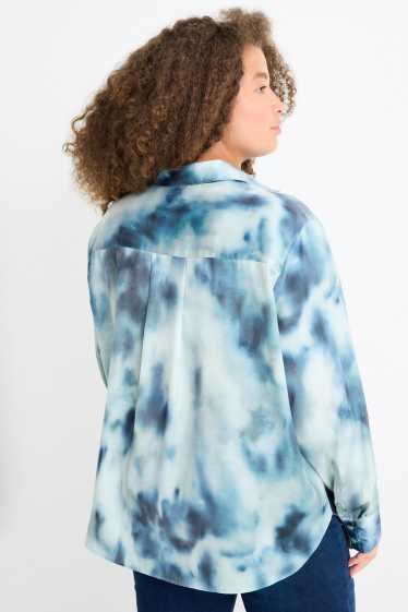 Women - Satin blouse - patterned - blue