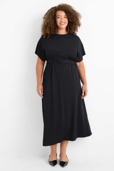 Women - T-shirt dress with belt - black