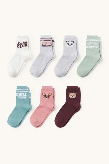 Kinder Mädchen - Multipack 7er - Tiere - Socken mit Motiv - rosa