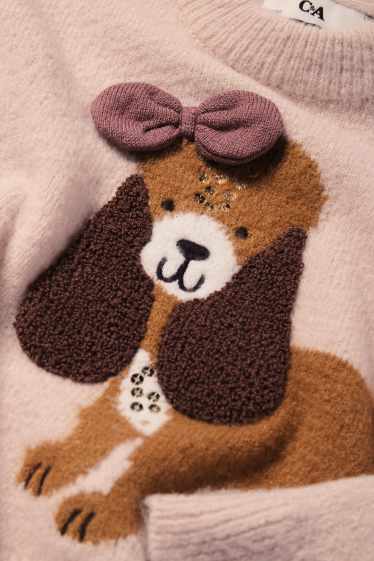 Children Girls - Dog - jumper - rose