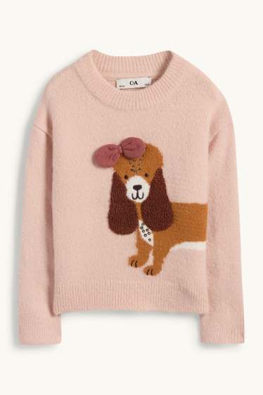 Children Girls - Dog - jumper - rose