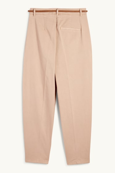 Dona - Pantalons de tela amb cinturó - high waist - barrel leg - beix