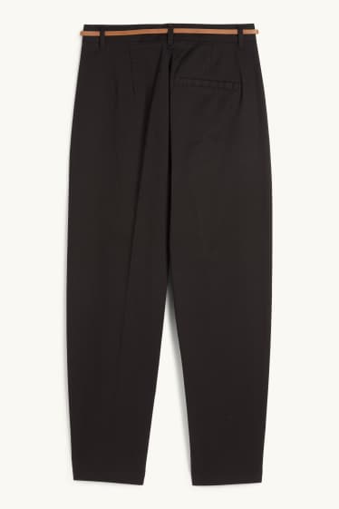 Dona - Pantalons de tela amb cinturó - high waist - barrel leg - negre