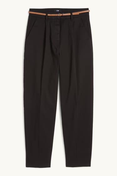 Dona - Pantalons de tela amb cinturó - high waist - barrel leg - negre