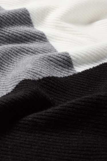 Damen - Pullover - gerippt - schwarz / weiß