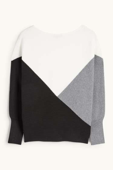 Damen - Pullover - gerippt - schwarz / weiß