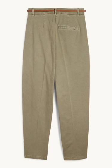 Damen - Stoffhose mit Gürtel - High Waist - Barrel Leg - khaki