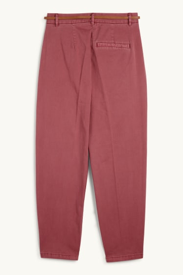 Damen - Stoffhose mit Gürtel - High Waist - Barrel Leg - bordeaux