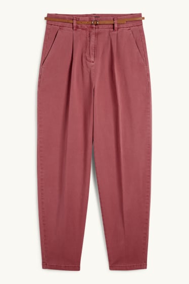 Damen - Stoffhose mit Gürtel - High Waist - Barrel Leg - bordeaux