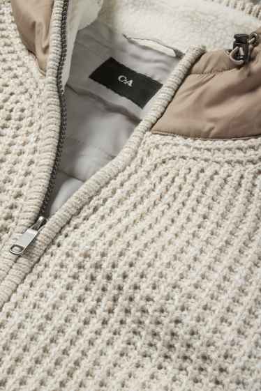 Herren - Strickjacke mit Kapuze - gefüttert - strukturiert - hellbeige