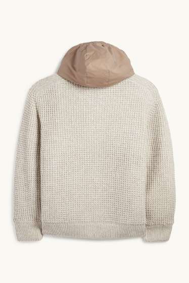 Herren - Strickjacke mit Kapuze - gefüttert - strukturiert - hellbeige