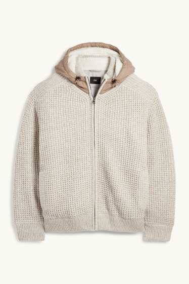 Herren - Strickjacke mit Kapuze - gefüttert - strukturiert - hellbeige