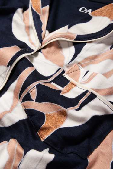 Dámské - Viskózová noční košile - s květinovým vzorem - tmavomodrá