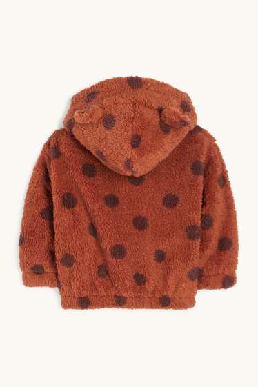 Enfants filles - Veste en peluche à capuche pour bébé - doublée - à pois - marron