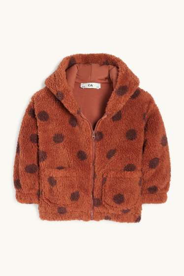 Enfants filles - Veste en peluche à capuche pour bébé - doublée - à pois - marron