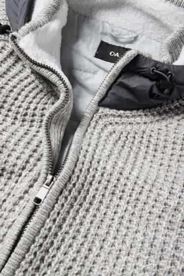 Herren - Strickjacke mit Kapuze - gefüttert - strukturiert - hellgrau