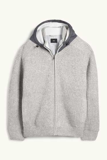 Herren - Strickjacke mit Kapuze - gefüttert - strukturiert - hellgrau
