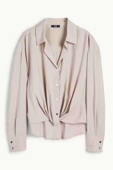 Donna - Blusa con nodo - grigio