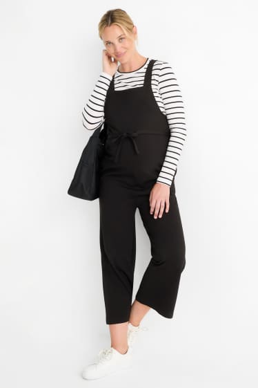 Dona - Conjunt - samarreta de mànigues llargues i pantalons de peto de maternitat - 2 peces - negre