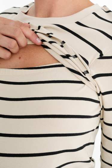 Women - Maternity long sleeve top - striped - light beige