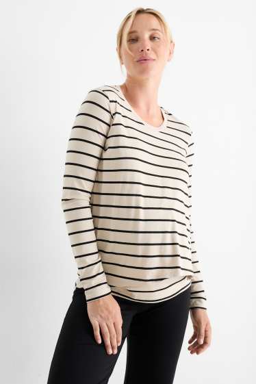 Women - Maternity long sleeve top - striped - light beige