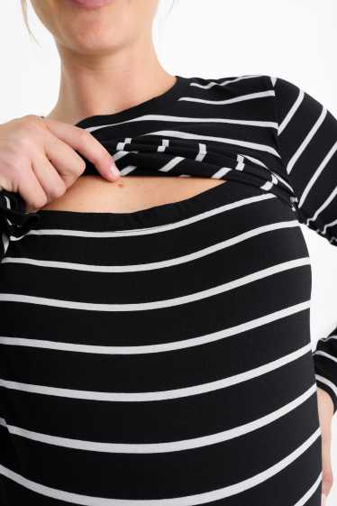 Women - Maternity long sleeve top - striped - black