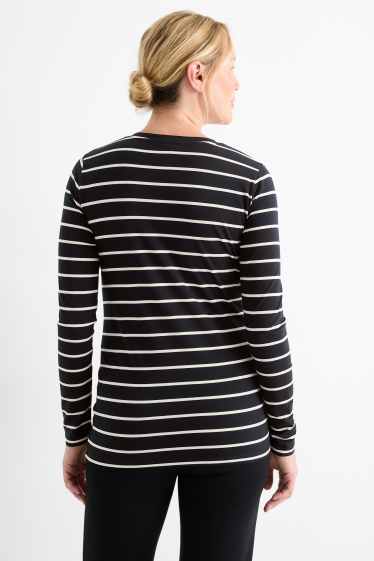 Women - Maternity long sleeve top - striped - black
