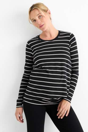 Women - Maternity long sleeve top - striped - black