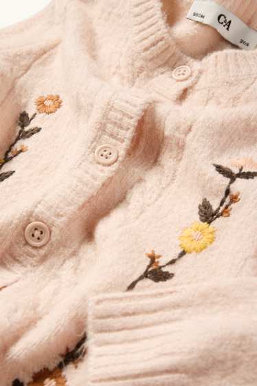 Enfants filles - Fleurs - gilet en maille - rose