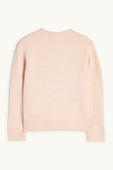 Enfants filles - Fleurs - gilet en maille - rose