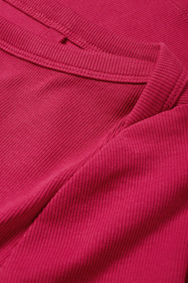 Dámské - Tričko s dlouhým rukávem - slim fit - žebrované - růžová