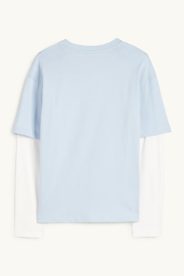 Enfants filles - Los Angeles - haut à manches longues - look 2-en-1 - bleu clair